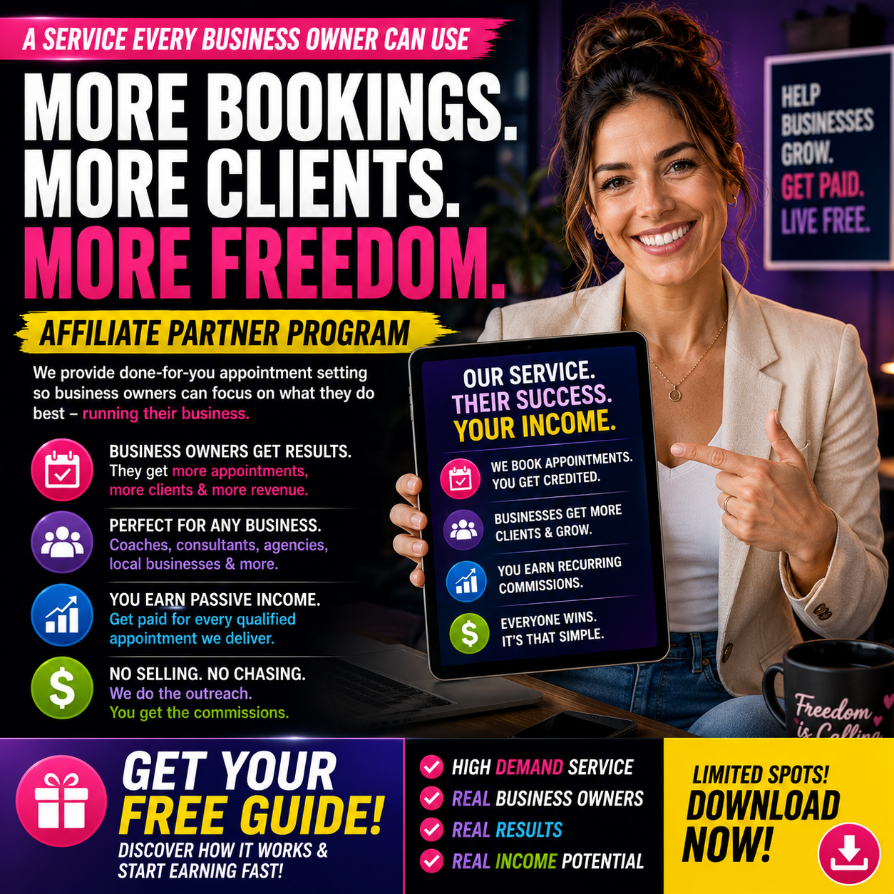 Affiliate partner ad creative focused on more bookings, more clients, and more freedom.