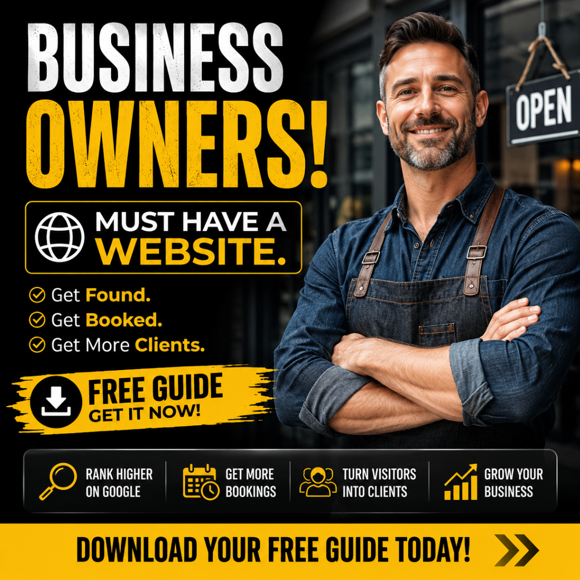 Customer acquisition ad creative for business owners who need a website and more clients.