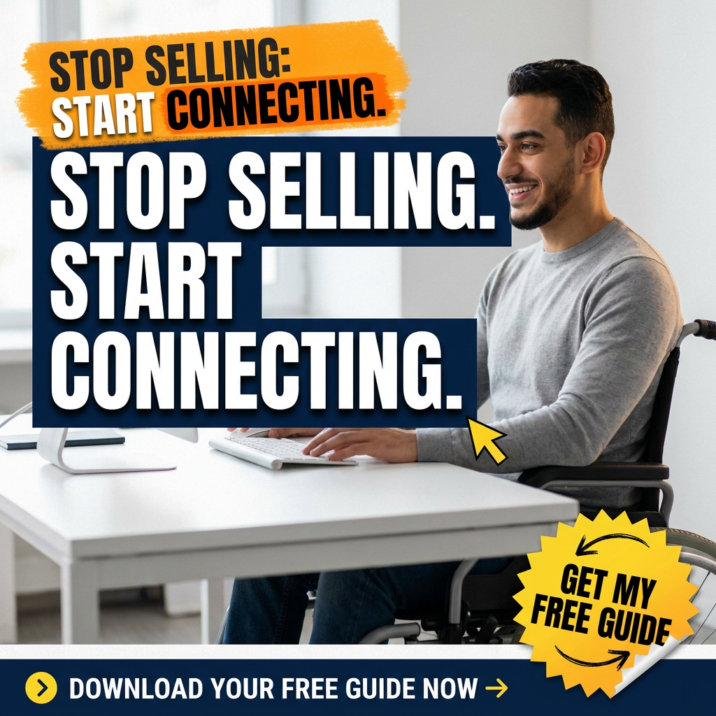 Ad creative reading Stop Selling. Start Connecting.