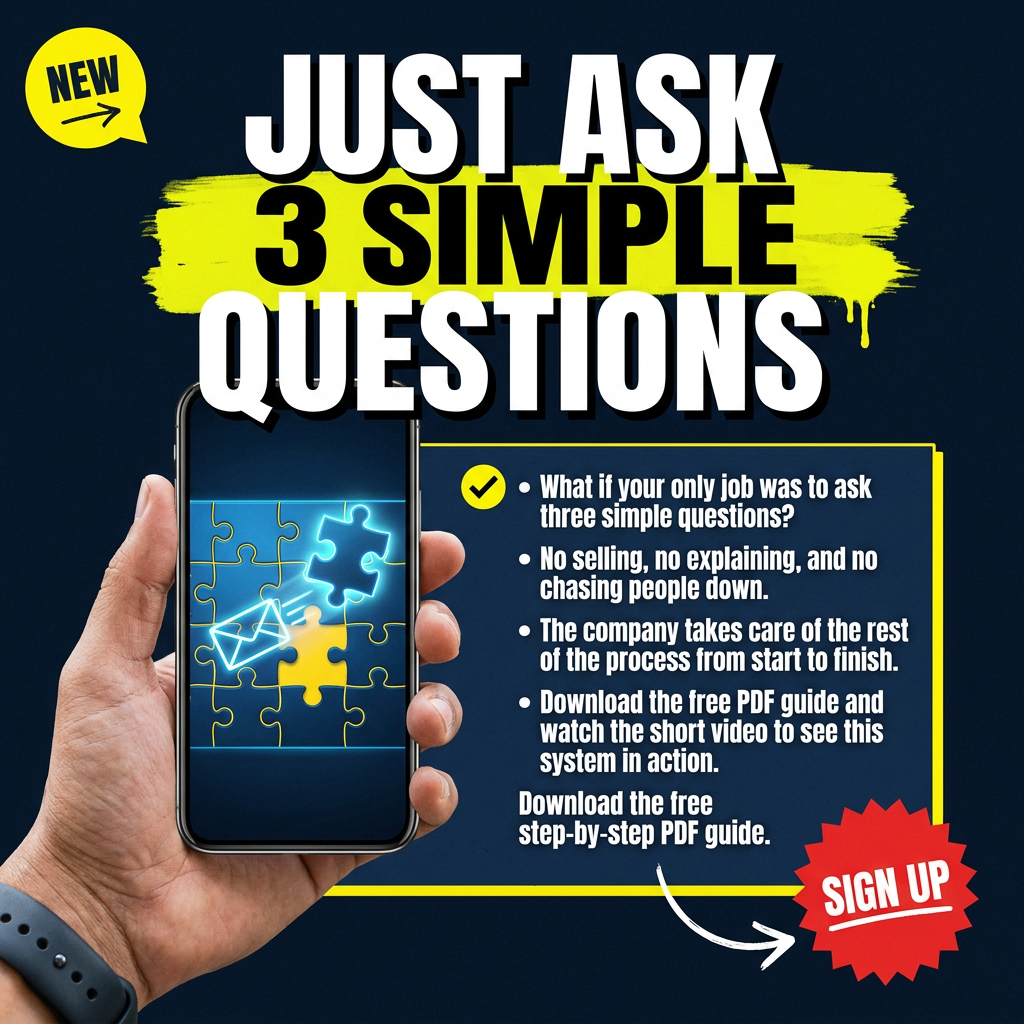 Ad creative reading Just Ask 3 Simple Questions.
